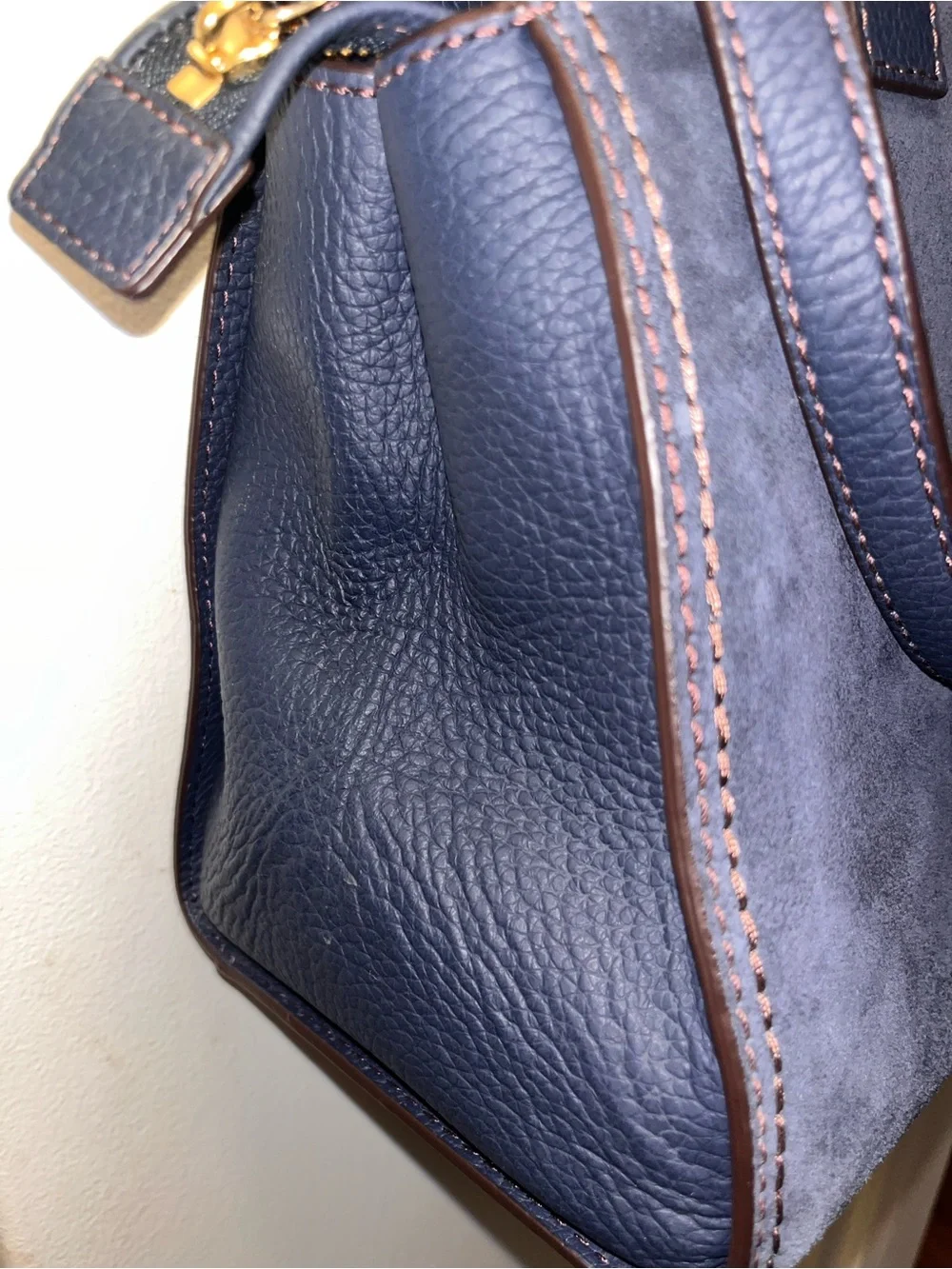 kate spade navy suede satchel with top handles